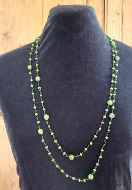 Long collier sautoir VERT en perles de Murano vintage