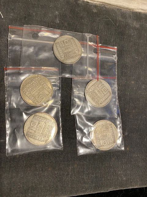 Lot de 5 pièces de 10 Francs  argent Turin années 1930 1931 1932 1933 1934