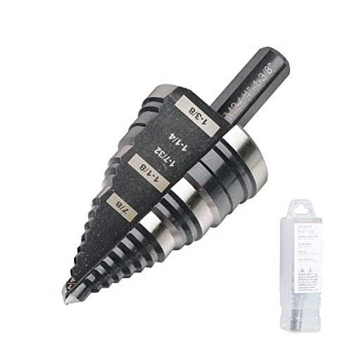 Jerax tools 1/4 to 1-3/8 Inch Step Drill Bit Straight Grooved Double Fluted, ...