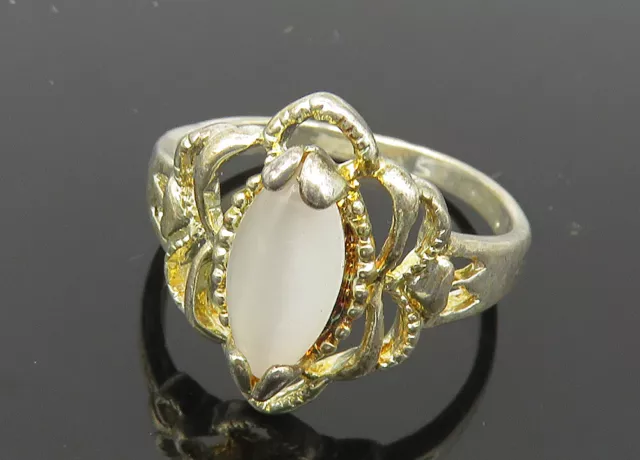 925 Sterling Silver - Vintage Topaz Shiny Open Floral Band Ring Sz 7 - RG10460