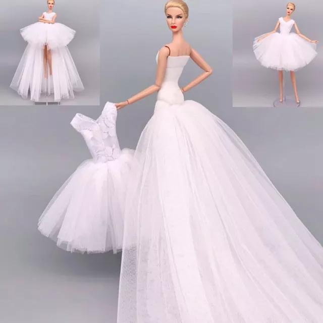 2pcs White Evening Dress 1/6 Doll Clothes Outfits Wedding Party Gown Toy 11.5"