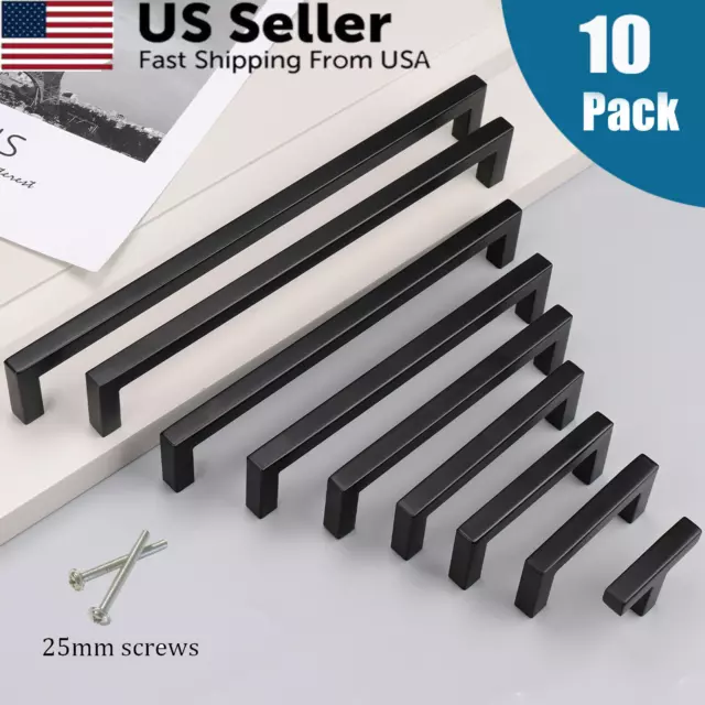 10Pack Matte Black Kitchen Cabinet Handles Dresser Drawer Pulls Stainless Steel