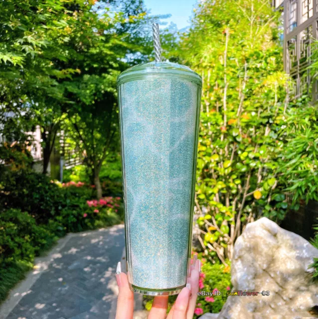 Starbucks vaso de valvula transparente con logo de paja verde , 24
