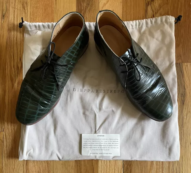 Dieppa Restrepo Green Crocodile Lupe Desert Oxford Lace Boots Size US 8.5