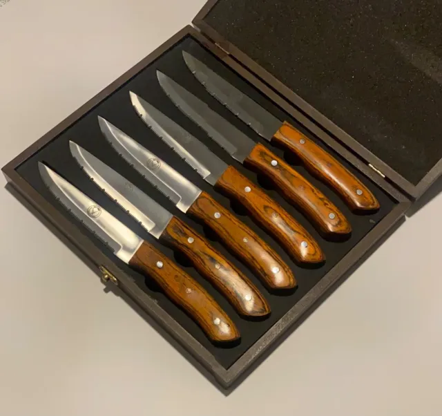 CUTTHRU Set of 6 Jumbo Steak Knives Presented in a Luxurious Wooden Case