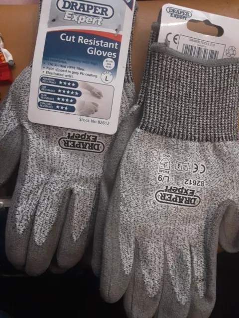 2x Draper Expert 82612 Level 5 Cut Resistant Gloves Size L/9 Grey New Free P&P!