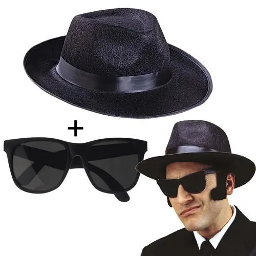 BLUES BROTHERS SET Hut und Brille Kostümset Mafia Gangster
