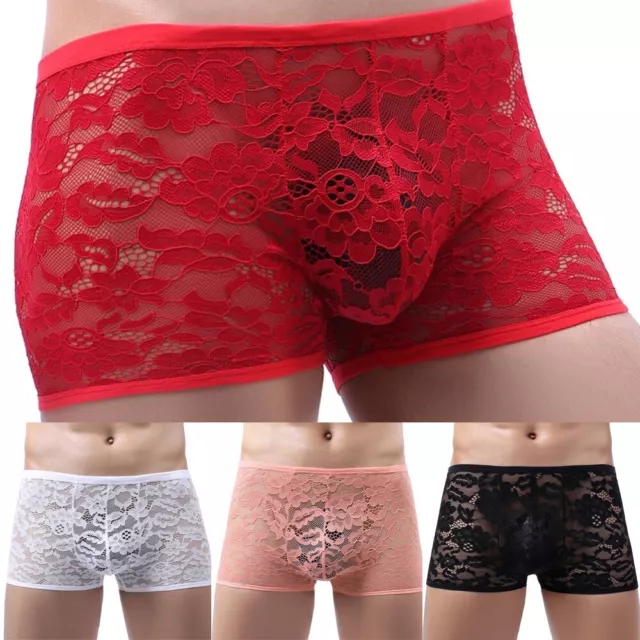 Sous-vêtements sexy en dentelle pour hommes slips boxer transparents taille asi