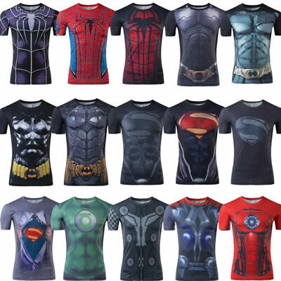 CosIdol Superhero Compression Shirt Fitness Course Vêtements Cyclisme Gym T-Shirt Moulant Tops pour Homme 