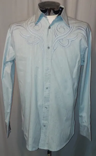 Roar Maverick Mens Light Blue Embroidered Long Sleeve Shirt Size Lg