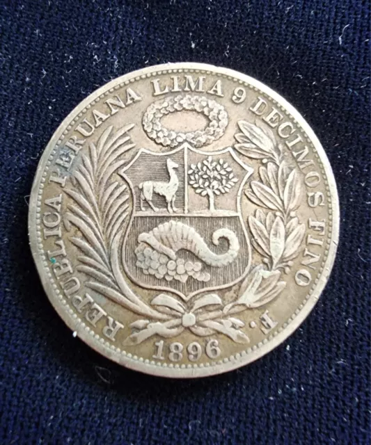 Peru Silver 1896 1 Sol "LIBERTAD" Toned - Better Grade 2