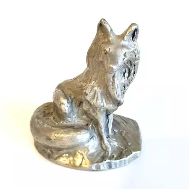 Fox or Collie Figurine Statue Paperweight Pewter Heavy Regal Sitting ~2.75"