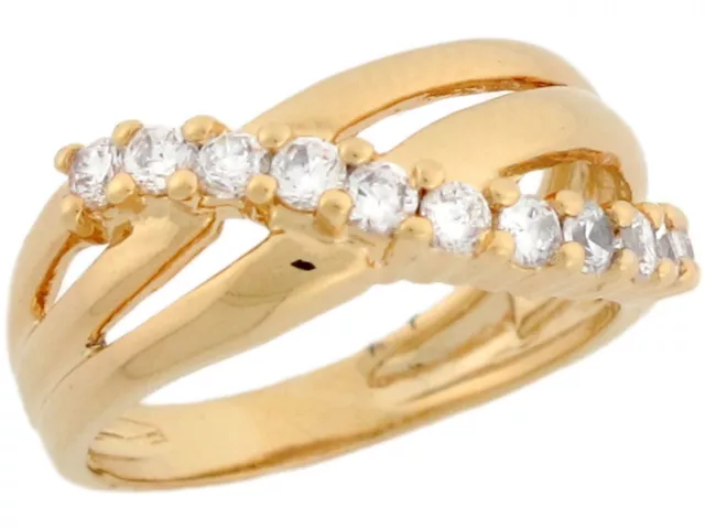 10k or 14k Yellow Gold Stunning Ladies Multi Line Ring with Round CZ Detail