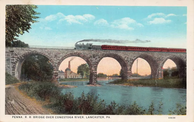 Lancaster PA Pennsylvania Railroad Train Railway Bridge Engine Vtg Postcard X5