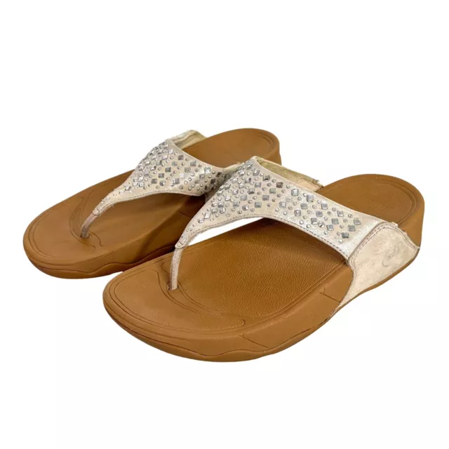 Fitflop Womens Novi Jewel Studded Thong  Flip Flop Sandals Size 6 Beige Shoes