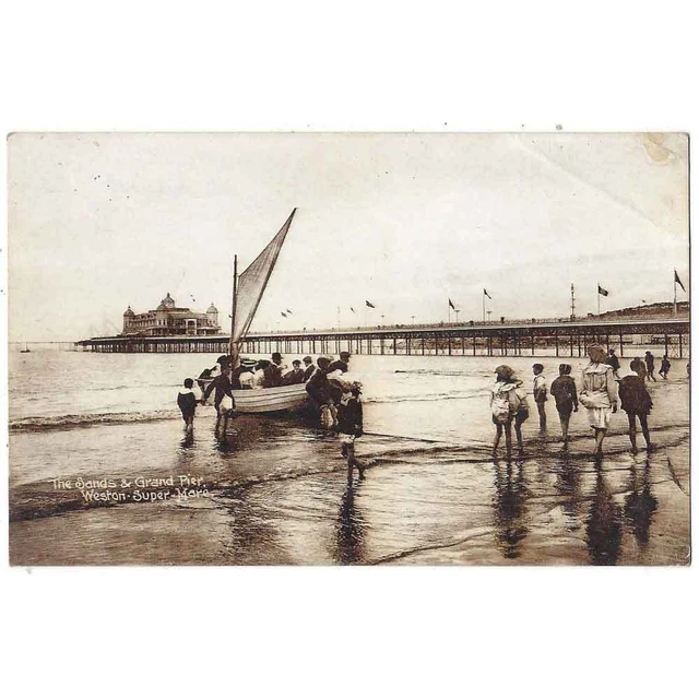 WESTON SUPER MARE Somerset Sands & Grand Pier RP Postcard, Unused