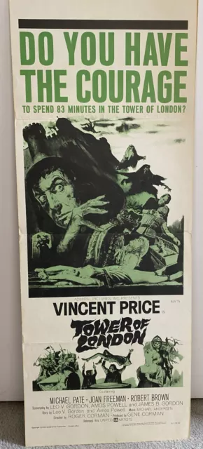 Tower of London Original 1962 Movie Poster US Daybill / Insert Vincent Price