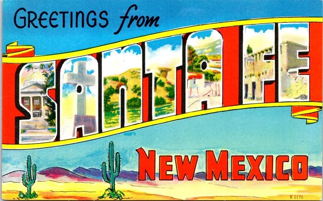 Greetings from SANTA FE, New Mexico Large Letter Chrome Postcard