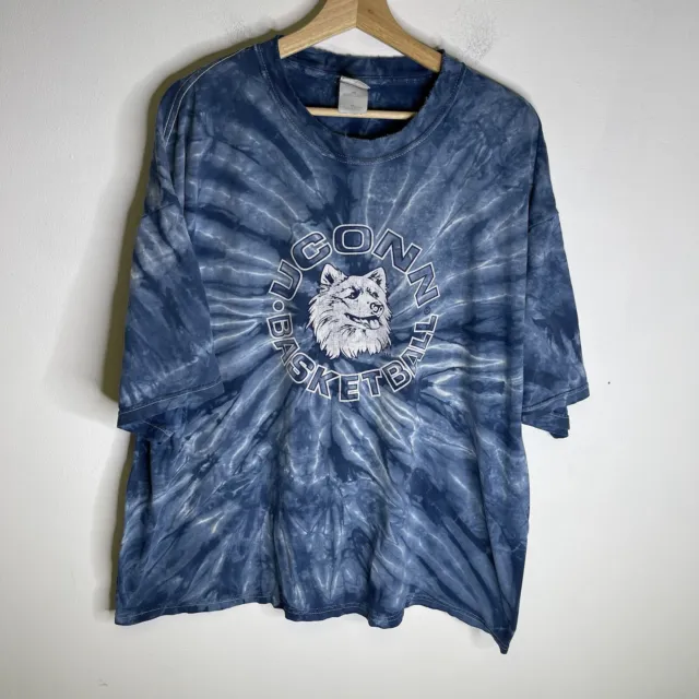 Vintage UCONN Huskies T-Shirt Adult 2XL Tie Dye Blue Basketball 90's Y2K Retro