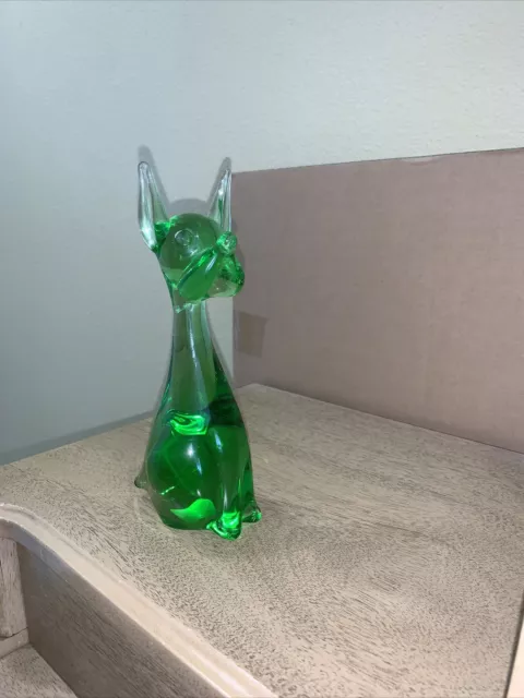 Vihtage Sweden Beautiful Green Figurine Art Glass Dog 8”;   Original Sticker