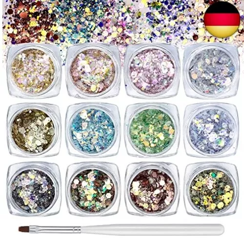 12 Farben Nagel Glitzer, Glitzer Holographische Pailletten, Make-Up Glitzer