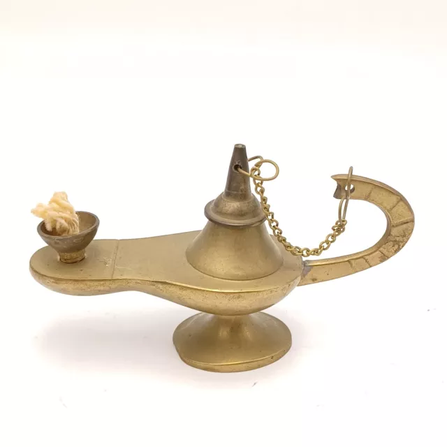 VINTAGE ANTIQUE ETCHED Brass Genie Ornate Aladdin Lamp Incense