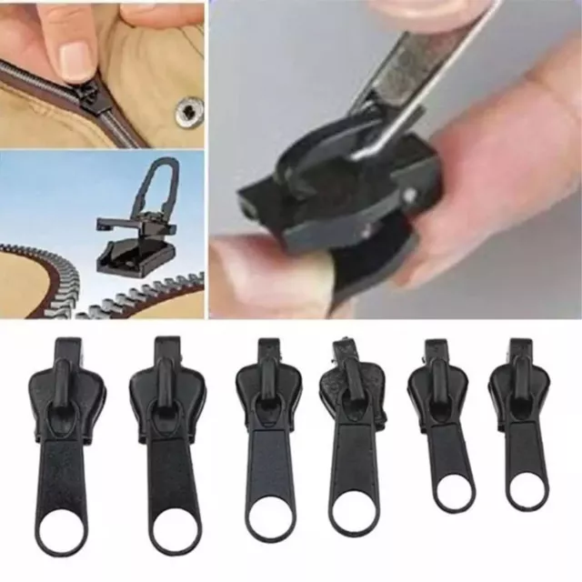 6x Instant Zippers Fix Repair Kit Zip Slider Pull Pullers Replacement Sewing NEW 2