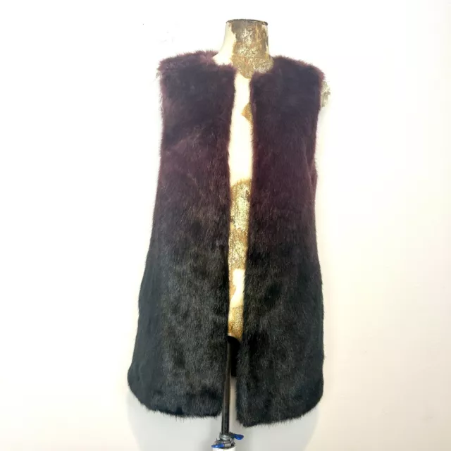 TU Faux Fur Gillet 8 Burgundy Black Sleeveless Waistcoat Winter Autumn Casual