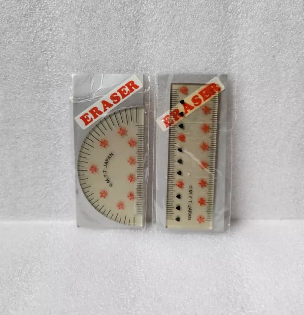 Very Rare Vintage 1980s MYT Ruler Protractor Sealed Erasers rubber gomme gommine