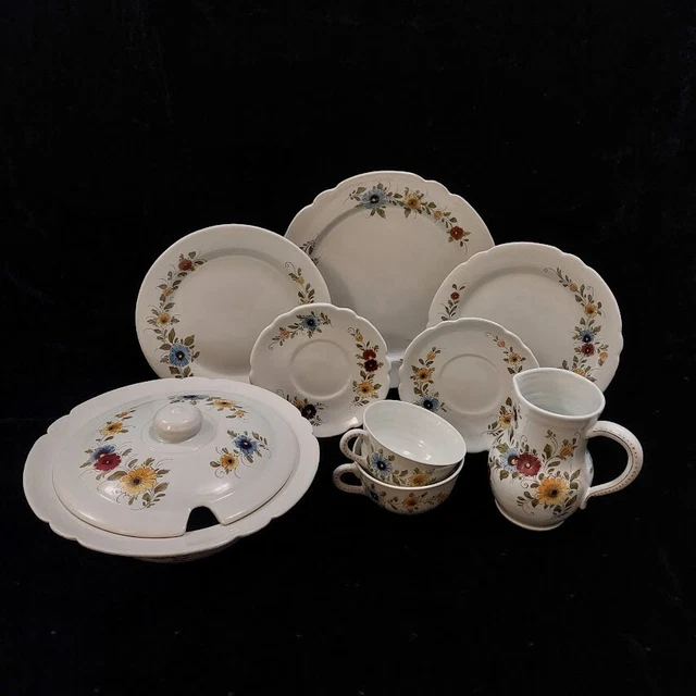 Delft Dutch Polychrome Light Blue Pottery Dinnerware Set Rare 1970s Floral