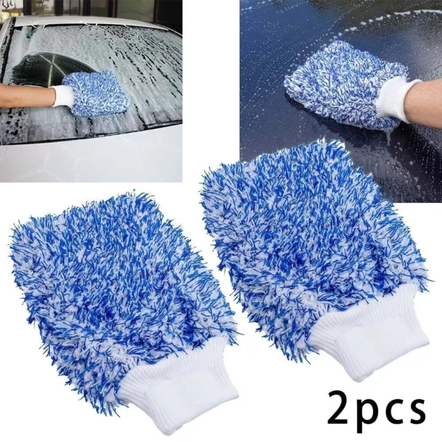 2Pcs Car Microfibre Wash Mitt Cleaning Tool Ultra Soft Sponge Washing Glove UK