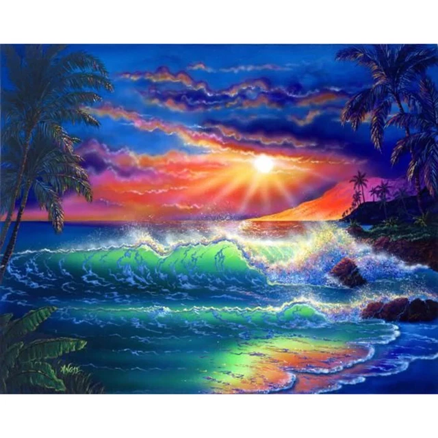 Painting By Numbers Kit DIY Seascape Hand Painted Canvas Oil Art Picture Craft