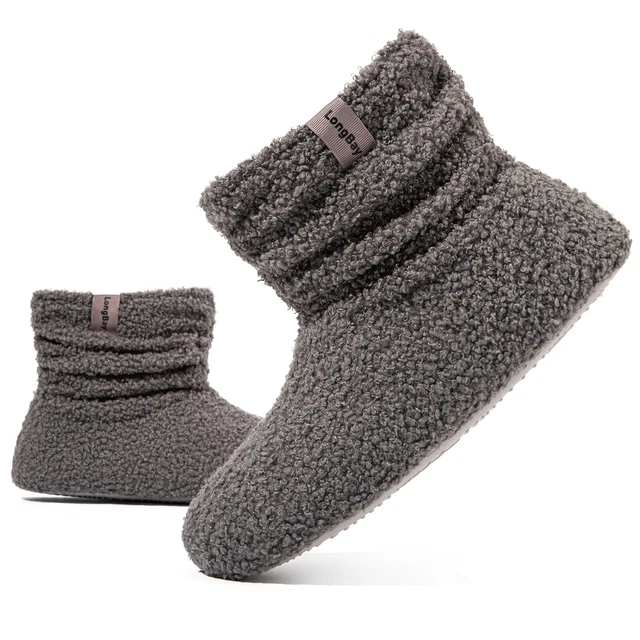 LongBay Womens Cozy Ankle High Bootie Slippers Soft Fuzzy Memory Foam House Shoe