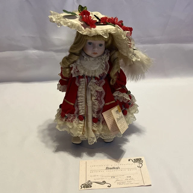 Bradley's Porcelain Doll 13" Natalie with Hat in Box Banana Curls