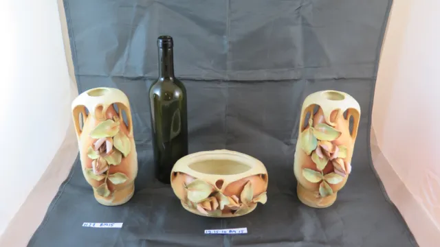 Tre Vasi Antichi Art Nouveau In Ceramica Stile Liberty Barbotine Francia Bm15 2