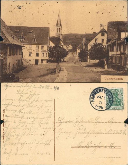 Ansichtskarte Vöhrenbach Straße, Kirche, Gasthof - Straßenpartie 1911