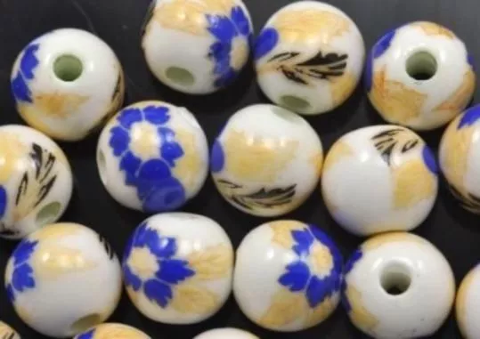 20x Blue Yellow White Round  Floral Porcelain Ceramic Beads