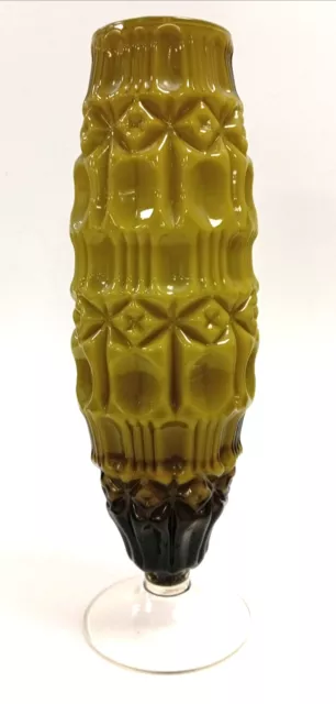 Vintage Italian Empoli Tiki Olive& Avocado  Green Glass Vase 14.5 inches Tall