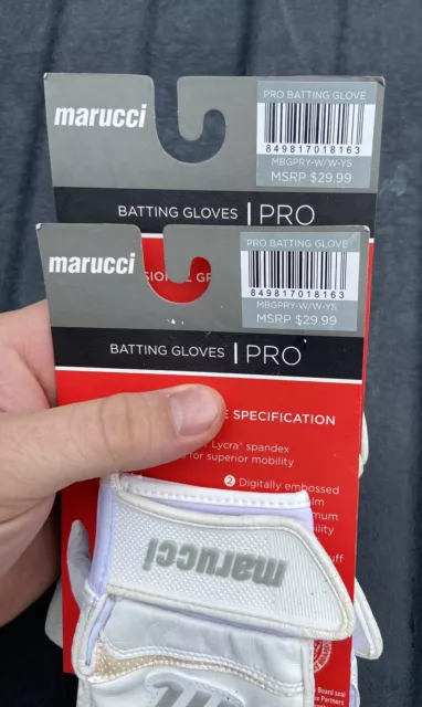 "2" NEW PAIRS OF MARUCCI PRO BASEBALL SOFTBALL BATTING GLOVE Youth Small WHITE 2