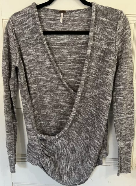 Free People Gotham  Faux Wrap Sweater Womens Medium Cream/Grey Combo