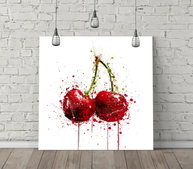 Cherry Fruit Splash Art Square Canvas Wall Art Float Effect/Frame/Poster Print