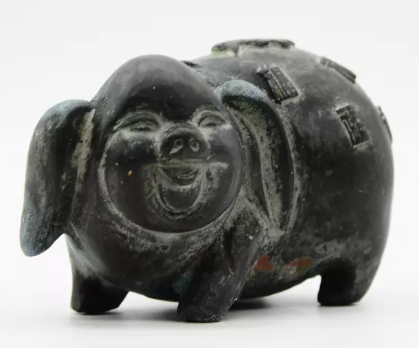 Exquisite Antique Chinese Qing Dynasty Bronze Handcrafted Lucky Pig Statue