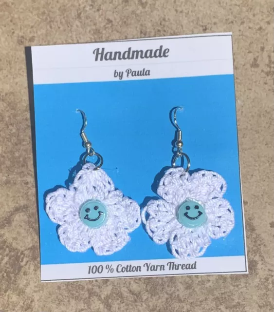 Crochet Smiley Flower Earrings