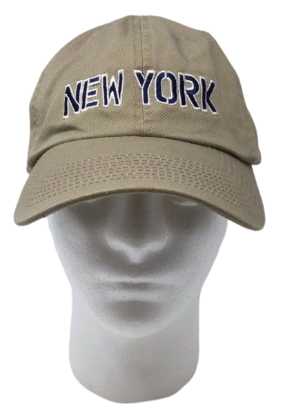New York Baseball Cap Cotton Beige Embroidered OSFM Strap Back Hat NY Perrin