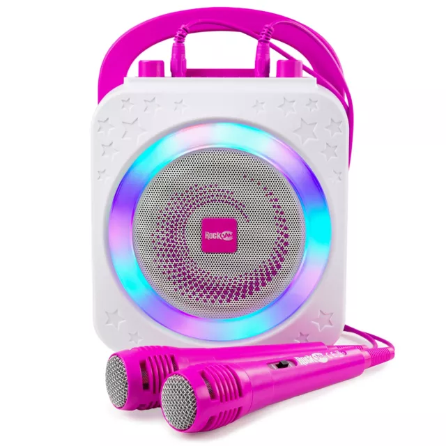 Karaoke Anlage Rockjam Bluetooth Musik Audio Player LED Licht 10Watt pink B-WARE