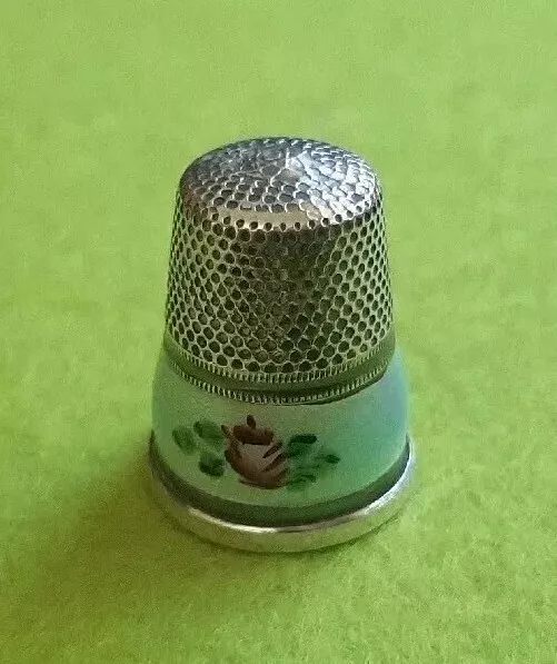 Antique Guilloche Enamel Sterling Silver Thimble 8 Germany Vintage no holes Blue