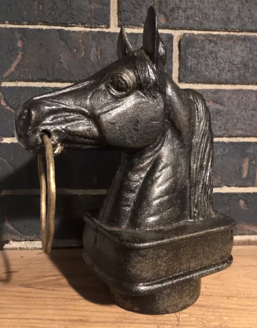 vtg Cast Iron Horse Head Hitching Post Topper with Ring Large & Heavy