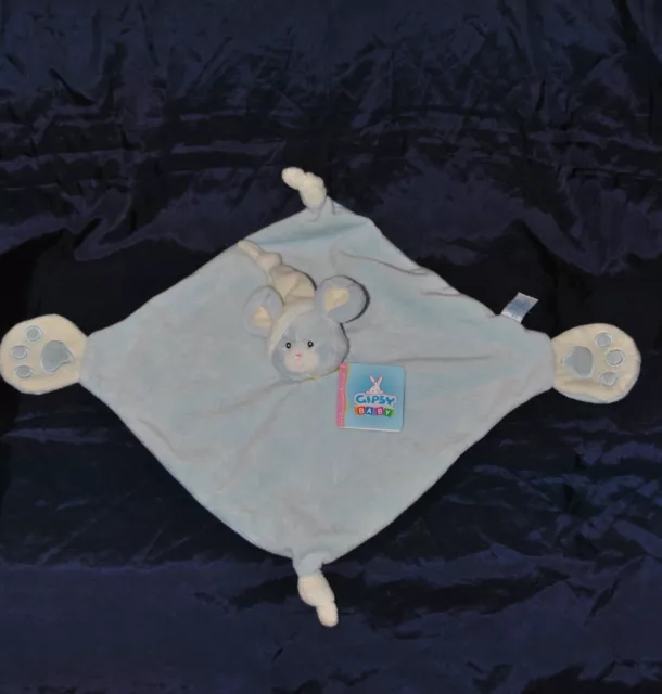Doudou Plat Souris Bleu GIPSY Crème 2 Empreintes Pattes + 2 Nœuds 100% NEUF