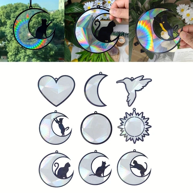 Décoration suspendue acrylique colorée avec motifs soleil lune chat oiseau et