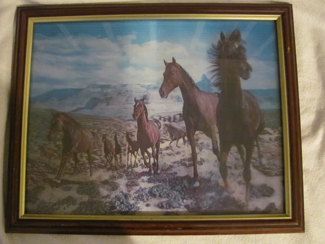 Vtg 1970s Wild Horses Lenticular Picture 3D 3-D Three Dimensional Vari-Vue Print